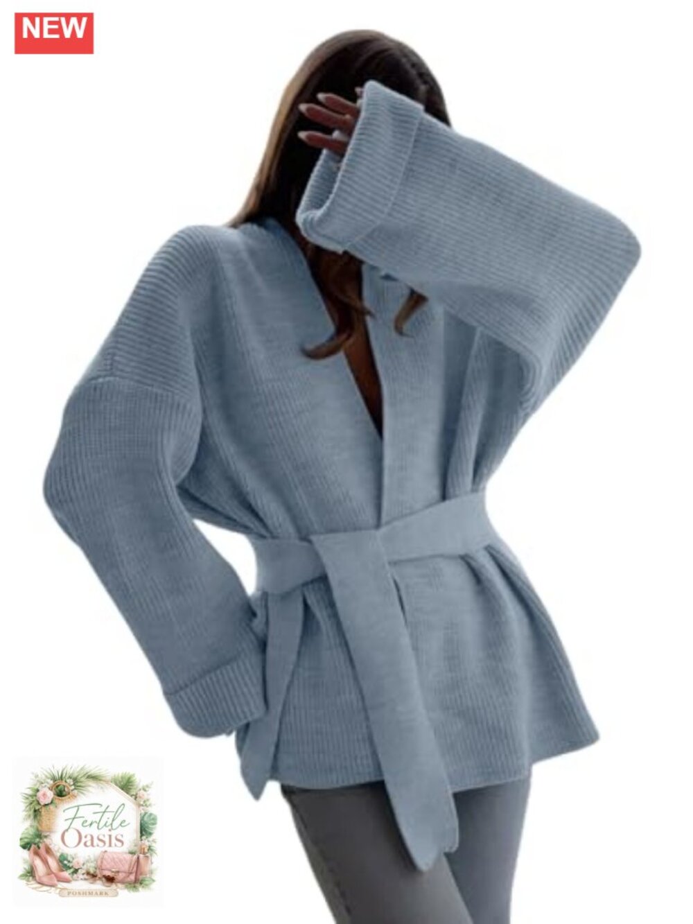 Oversized Knit Cardigan Belted Wrap Sweater Long Sleeve Open Front Coat